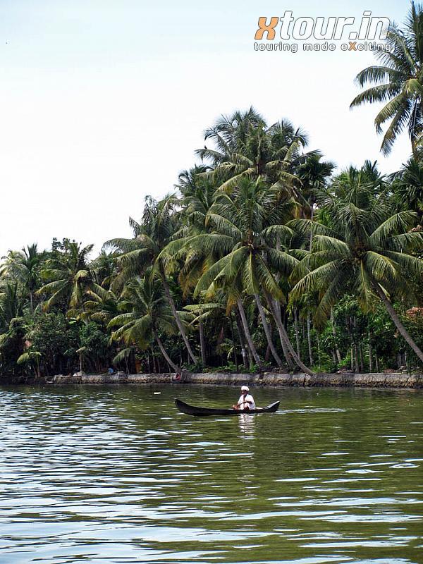 Man Crossing Lake Alleppey Kerala