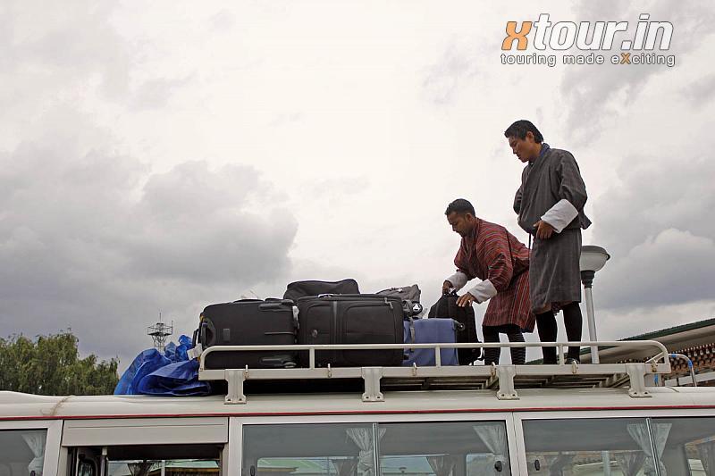 Tourists Bus Baggage Loading Paro Airport