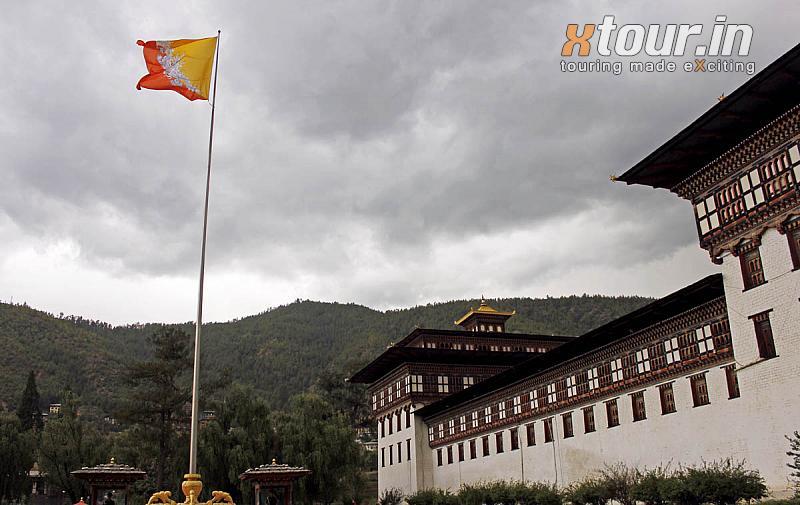 Tashichho Dzong with Bhutan Flag Thimpu