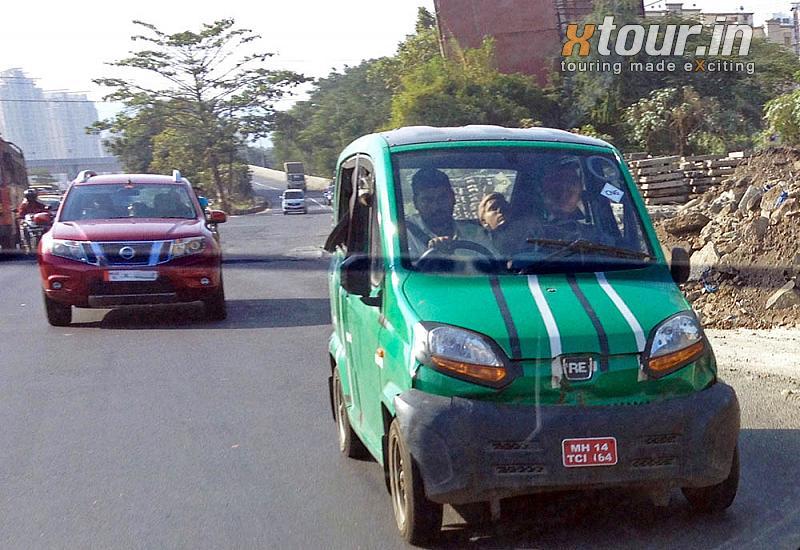 Bajaj RE small four wheeler car on Road Test with Dummies