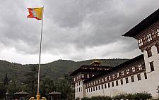 Tashichho Dzong with Bhutan Flag Thimpu